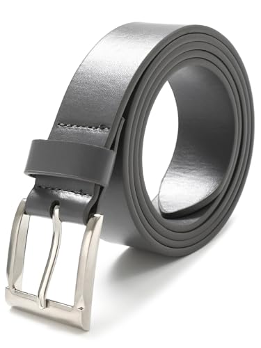 vislivin Gürtel Herren Leder Gürtel Verstellbarer Ledergürtel Men Belt Herrengürtel 3.5cm Breit Grau XL von vislivin