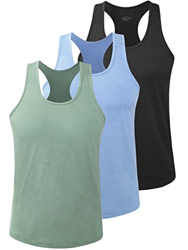 vislivin Herren Sport Tank Top Ärmelloses Muskelshirts Tanktops Fitness Achselshirts Gym Unterhemden Bodybuilding 3er Pack Schwarz/Hellblau/Armeegrün L 1 von vislivin