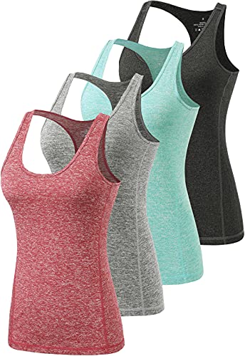 vislivin Sport-Tanktops für Damen Racerback Yoga Athletic Tanks Frauen Lauftraining Gym Unterhemd - 4er Pack Schwarz/Hellgrün/Grau/Weinrot S von vislivin