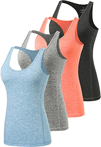 vislivin Sport-Tanktops für Damen Racerback Yoga Athletic Tanks Frauen Lauftraining Gym Unterhemd - 4er Pack Schwarz/Orange/Grau/Hellblau XL von vislivin