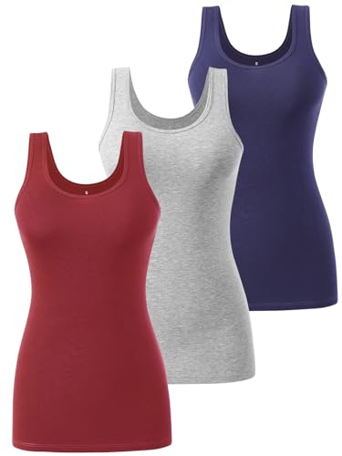 vislivin Tank Top Damen Baumwolle Tanktops Basic Unterhemden Ärmelloses Workout Tops Dunkelblau/Grau/Weinrot L von vislivin