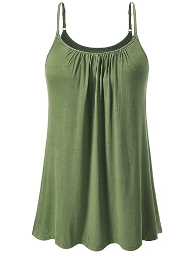 vislivin Top mit Integriertem BH Damen Unterhemd Spaghettiträger Tops Loose Tank Ärmellose Bluse Trägertops S-XXXXL Army Green S von vislivin