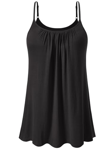 vislivin Top mit Integriertem BH Damen Unterhemd Spaghettiträger Tops Loose Tank Ärmellose Bluse Trägertops S-XXXXL Black XXL von vislivin