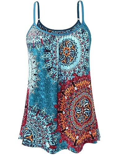 vislivin Top mit Integriertem BH Damen Unterhemd Spaghettiträger Tops Loose Tank Ärmellose Bluse Trägertops S-XXXXL Blue Flower XL von vislivin