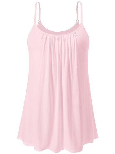 vislivin Top mit Integriertem BH Damen Unterhemd Spaghettiträger Tops Loose Tank Ärmellose Bluse Trägertops S-XXXXL Pink XL von vislivin