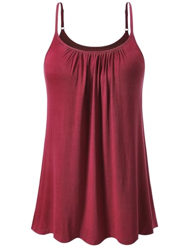 vislivin Top mit Integriertem BH Damen Unterhemd Spaghettiträger Tops Loose Tank Ärmellose Bluse Trägertops S-XXXXL Wine Red M von vislivin