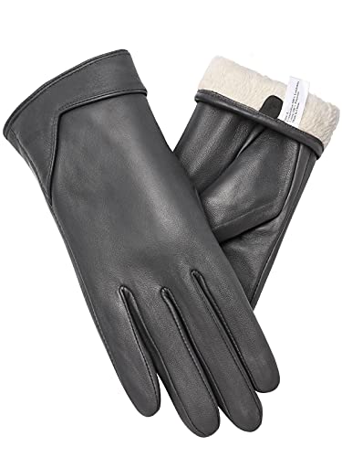 vislivin Touchscreen Handschuhe Damen Winter Lederhandschuhe Warme Leder SMS Handschuhe Grau S von vislivin
