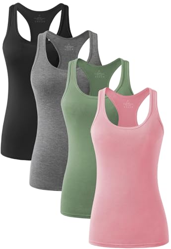 vislivin Workout Tanktops für Damen Racerback Yoga Tanks Basic Sportliche Activewear-4er Pack Schwarz/Dunkelgrau/Armeegrün/Rosa S von vislivin