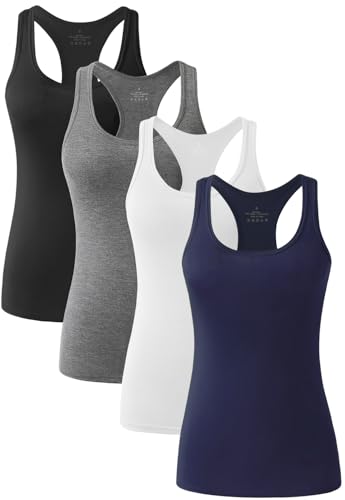 vislivin Workout Tanktops für Damen Racerback Yoga Tanks Basic Sportliche Activewear-4er Pack Schwarz/Dunkelgrau/Weiß/Dunkelblau L von vislivin