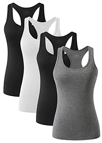 vislivin Workout Tanktops für Damen Racerback Yoga Tanks Basic Sportliche Activewear-4er Pack Schwarz/Weiß/Schwarz/Grau L-1 von vislivin