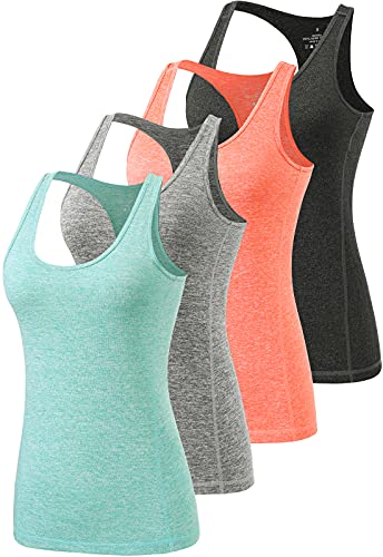 vislivin Sport Tank Top Damen Tanktops Racerback Top Yoga Ärmelloses Shirts - 4er Pack Schwarz/Orange/Grau/Hellgrün S von vislivin