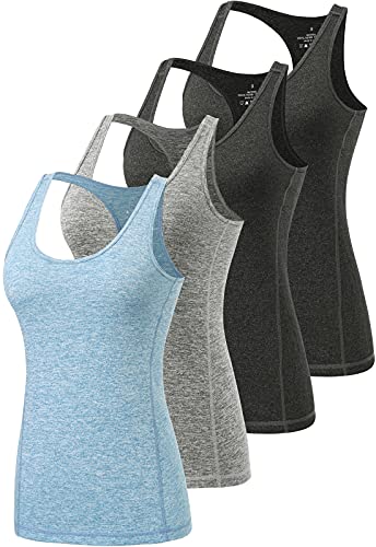 vislivin Sport Tank Top Damen Tanktops Racerback Top Yoga Ärmelloses Shirts - 4er Pack Schwarz/Schwarz/Grau/Hellblau XL von vislivin