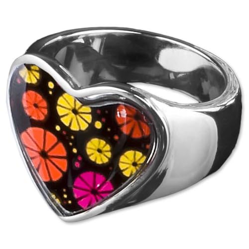 viva-adorno Edelstahl Damen Ring Herz Buntes Motiv Animal Print Muster Fingerring Rockabilly RS45, Blumen Gr. 56 von viva-adorno