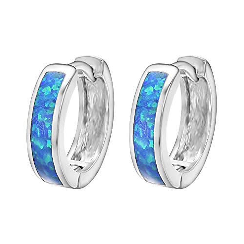 Vogem Blau Opal Damen Creolen Ohrringe für Mädchen Kleine Blaue Creolen Opal Ohrringe Hypoallergene Opal Schmuck Blau von VOGEM