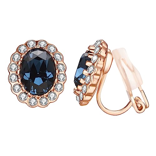 Vogem Ohrclips Blau Kristall Damen Ohne Ohrlöcher Zirkonia Hochzeit Rosegold Clip Ohrringe Mädchen Nickelfrei Modeschmuck von VOGEM