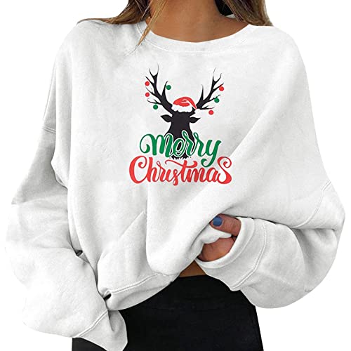 Vohiko Weihnachtspullover Damen Weihnachtspulli Langarmshirt Elegant Longpullover Winter Weihnachten Sweatshirt Freizeit Tshirt Oberteile Frauen Longshirt Sportshirt Sweater von Vohiko