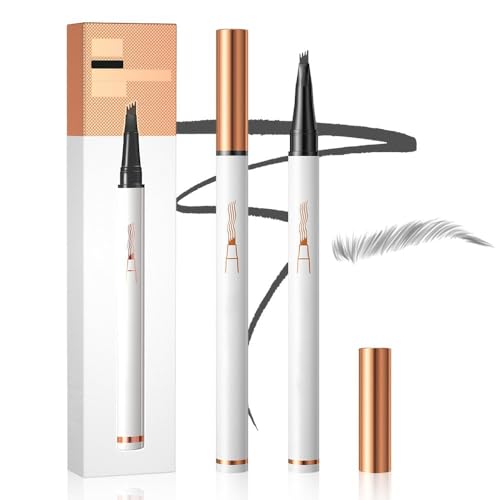 2024 Neu Wasserdichter 3D Augenbrauenstift mit 4 Gabelspitzen, Eyebrow Tattoo Pen with a Micro Fork Tip Applicator Wischfest Transferfest Erzeugt Mühelos Natürlich Aussehende Brauen (Grau) von vokkrv