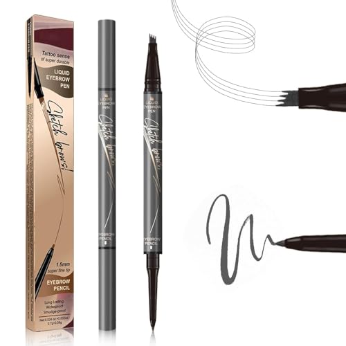 2in1 Magic Eyebrow Pencil,Wasserdichter 3D Augenbrauenstift,Mikro Augenbrauenstift mit 4 Gabelspitze Applikator,Wasserfester Augenbrauenstift Erzeugt Mühelos Natürlich Aussehende Brauen (Grau) von vokkrv