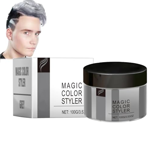 Magic Color Styler,Magic Hair Color Wax,Magic Color Haarfarbe, Buntes Haarwachs Haarfarbe,Temporäre Auswaschbar Haarwachs Farbe,Haarfarbe Wachs zum Ändern der Haarfarbe für Männer Frauen (Grau, 100g) von vokkrv