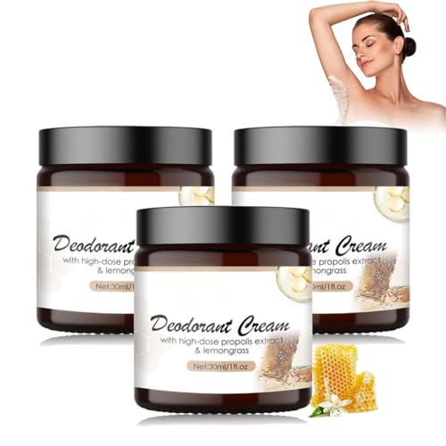 Propolis Deo Creme, Intim Deo Frauen und Herren, Deocreme ohne Aluminium-Salze, Peelingeffekt für Eingewachsene Haare nach Rasur, Bio Sheabutter & Mandelöl 30ml (3 Stöcke) von vokkrv