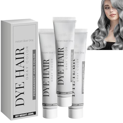 Silver Gray Natural Hair Dye Cream, Unisex Hair Dye Light Gray Silver Color Cream, Fashion Silver Gray Hair Dye Permanent, Haarfärbemittel Wachs für Party, Cosplay & Halloween, für alle Haar (3PC) von vokkrv