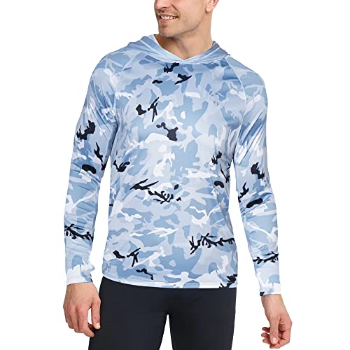 Herren UV-Schutz Kapuzenpulli UPF 50+ Kapuzenpulli Langarm Schnell trocknendes leichtes Outdoor Shirt mit Kapuze Camo 2XL von voofly