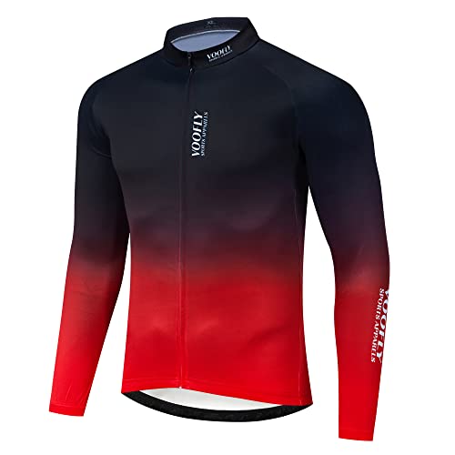 voofly Fahrradbekleidung Herren Langarm Fahrrad Trikots Fahrradjacke MTB Jacke Leicht Atmungsaktiv XL Rot Schwarz von voofly