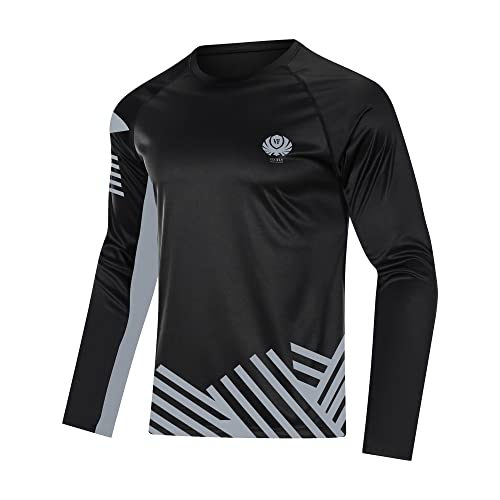 Longsleeve Herren Sport UV Shirt Schnelltrocknend Laufshirt Funktionsshirt Trainingsshirt Langarm Schwarz-b XL von voofly