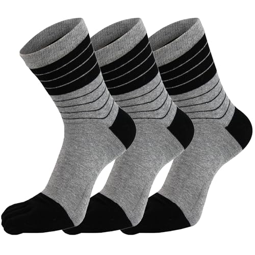 voofly Herren Zehensocken, Fünf Finger Socken Unisex Wadensocken Baumwolle Grau 3 Paare von voofly