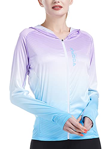 Funktionsshirt Damen Langarm UPF 50+ Hoodie Full Zip Sun Shirt Laufen Wandern Lila M von voofly