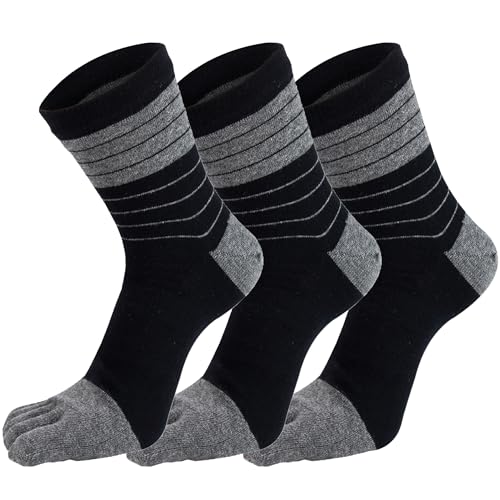 voofly Zehensocken Baumwolle Winter Socken mit Zehen Männer Elastisch für Sport Laufen Schwarz 3 Paare von voofly