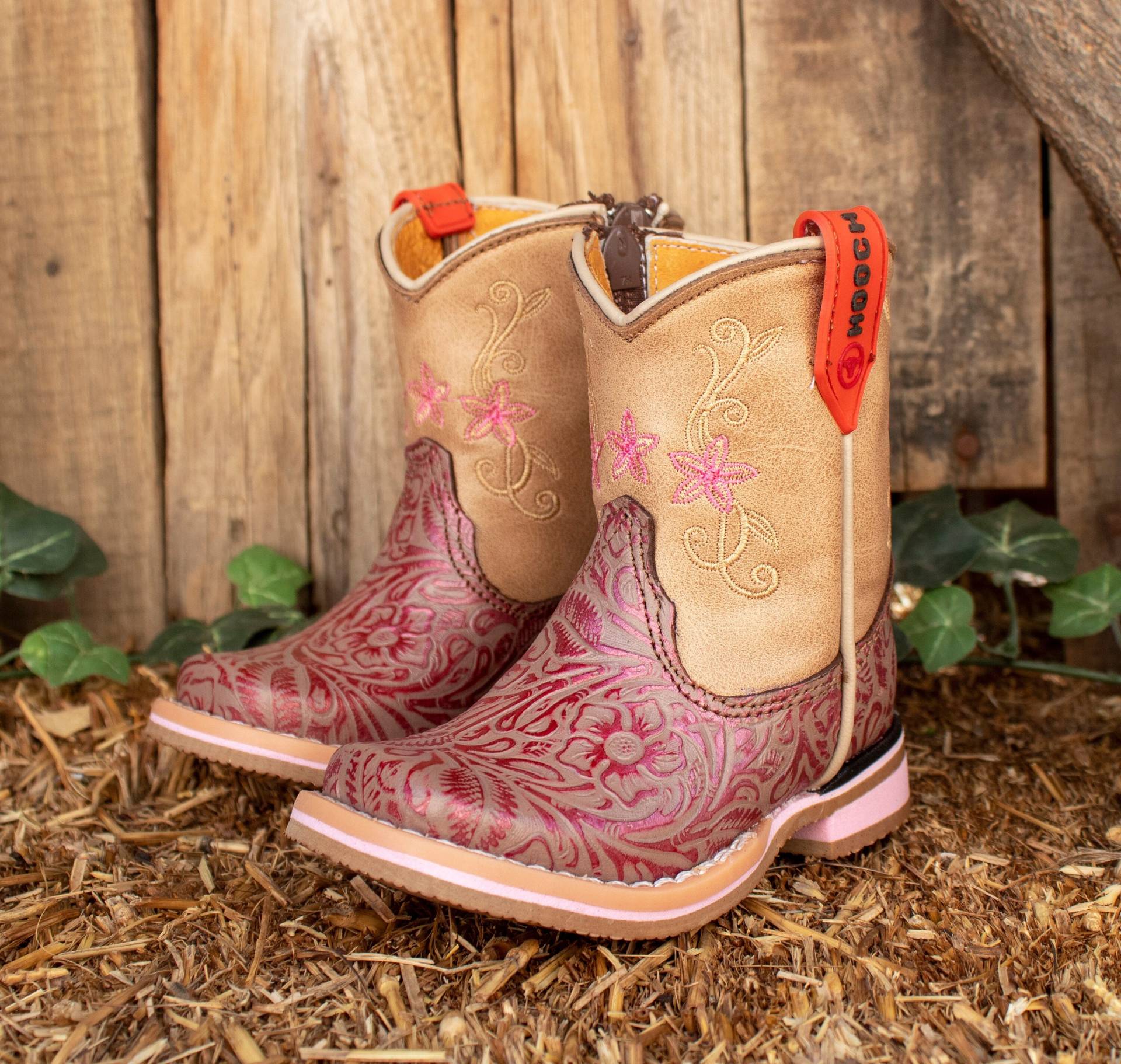 Mädchen Baby Rosa Floral Leder Stamped Gestickte Runde Kappe Cowboy Cowgirl Stiefel von vvmexico