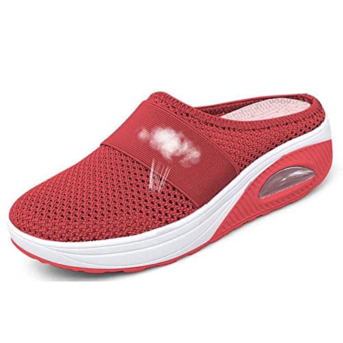 Diabetikerschuhe für Herren und Damen, Breite Passform Leichte Slip-On Sandalen Plantarfasziitis Orthopädische Wanderschuhe Atmungsaktives Schuhwerk für Ödeme Arthritis Geschwollene Füße,Rot,35 von wangdahua