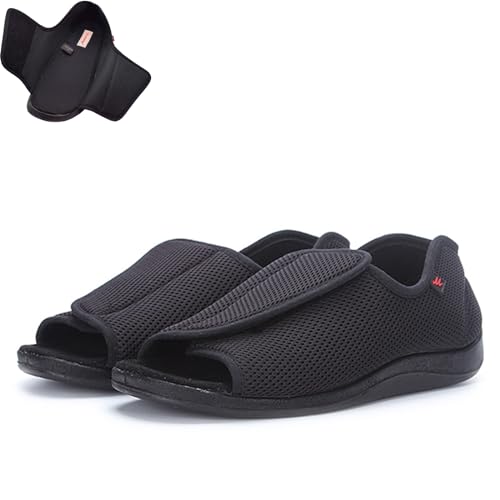 Herren Damen Extra Breite Sandalen Offene Zehen Diabetiker-Hausschuhe mit Verstellbarem Klettverschluss, Rutschfeste Ödemschuhe für Die Genesung Der Plantarfasziitis Bei Älteren Menschen,Schwarz,48 von wangdahua