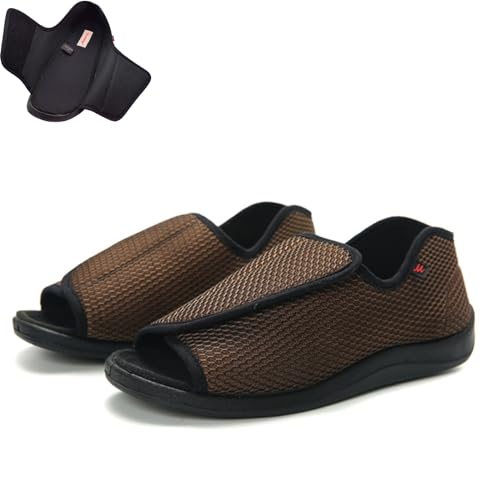 Herren Damen Extra Breite Sandalen Offene Zehen Diabetiker-Hausschuhe mit Verstellbarem Klettverschluss, Rutschfeste Ödemschuhe für Die Genesung Der Plantarfasziitis Bei Älteren Menschen,Braun,40 von wangdahua