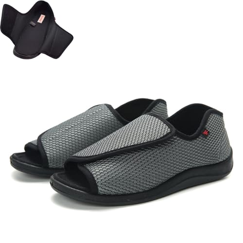 Herren Damen Extra Breite Sandalen Offene Zehen Diabetiker-Hausschuhe mit Verstellbarem Klettverschluss, Rutschfeste Ödemschuhe für Die Genesung Der Plantarfasziitis Bei Älteren Menschen,Grau,45 von wangdahua