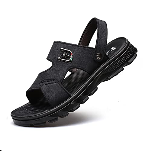 Herren Lässige Sandalen Verstellbar Pu-Leder Hausschuhe Peep-Toe Strandschuhe Sommer Outdoor Orthopädische Slipper Atmungsaktiv Rutschfest Sport Sandalen,Schwarz,43 von wangdahua