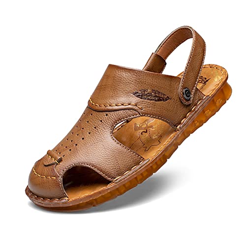 Herren Outdoor Hausschuhe Pu Leder Sandalen Peep Toe Rutschfeste Strandschuhe Verstellbare Orthopädische Slipper Arch Support Fisherman Sandalen,Khaki,38 von wangdahua