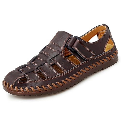 Herren PU-Leder Fischer Sandalen Sommer Geschlossene Zehen Strandschuhe Rutschfeste Wasserschuhe Weiche Atmungsaktive Anti-Kollisions Wandersandalen,Khaki,38 von wangdahua