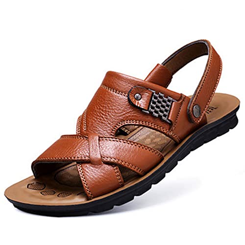 Herren PU Leder Sandalen Verstellbare Orthopädische Slipper Sommer Peep-Toe Fischer-Strandsandalen Rutschfeste Wasserschuhe Atmungsaktive Outdoor Walking Sportsandalen,Braun,44 von wangdahua