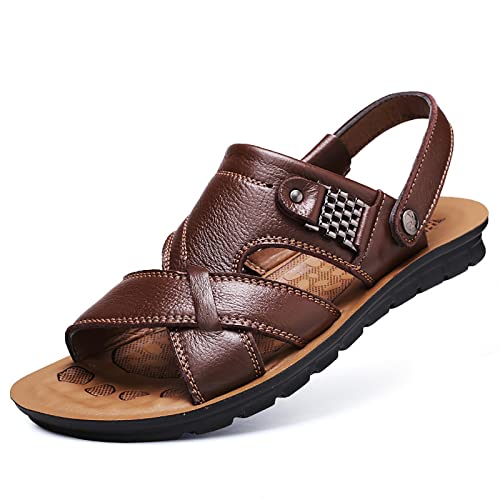 Herren PU Leder Sandalen Verstellbare Orthopädische Slipper Sommer Peep-Toe Fischer-Strandsandalen Rutschfeste Wasserschuhe Atmungsaktive Outdoor Walking Sportsandalen,Kaffee,40 von wangdahua