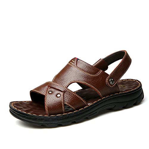 Herren Pu Leder Sandalen Peep Toe Orthopädische Hausschuhe Outdoor Casual Verstellbare Fußgewölbestütze Slipper Sommer Rutschfeste Strandschuhe Atmungsaktive Sportsandalen,Braun,40 von wangdahua