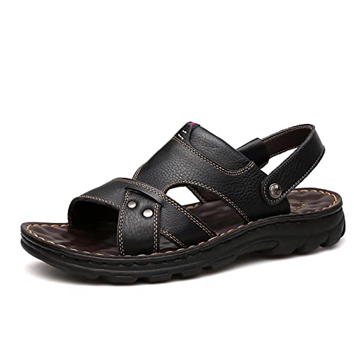 Herren Pu Leder Sandalen Peep Toe Orthopädische Hausschuhe Outdoor Casual Verstellbare Fußgewölbestütze Slipper Sommer Rutschfeste Strandschuhe Atmungsaktive Sportsandalen,Schwarz,43 von wangdahua