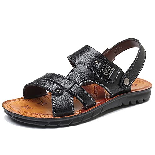 Herren Verstellbare Slipper Sandalen Peep-Toe Orthopädische Hausschuhe Rutschfeste Sommer Strandschuhe Pu-Leder Atmungsaktive Outdoor Walking Sportsandalen,Schwarz,44 von wangdahua