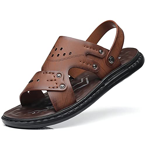 Herren Verstellbare Sommer Slipper PU-Leder Outdoor-Sandalen Rutschfeste Peep-Toe Fischer Strandschuhe Atmungsaktive Wandersandalen,Braun,44 von wangdahua