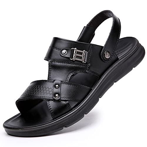 Herren Weichem PU-Leder Slipper Verstellbare Sandalen Rutschfeste Sommer Strandschuhe Peep-Toe Atmungsaktive Fischer-Sandalen für Spaziergänge im Freien, Sport, Wandern,Schwarz,38 von wangdahua