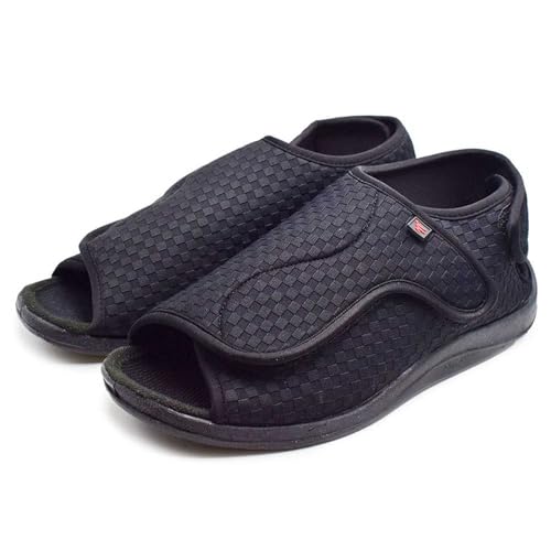 Männer Frauen Leichte geschwollene Füße Hausschuhe Verstellbarer Riemen Einfaches An- und Ausziehen Extra breite Sandalen Rutschfeste Slip-On-Diabetikerschuhe für ältere Ballenzehen,Black 1,35 von wangdahua