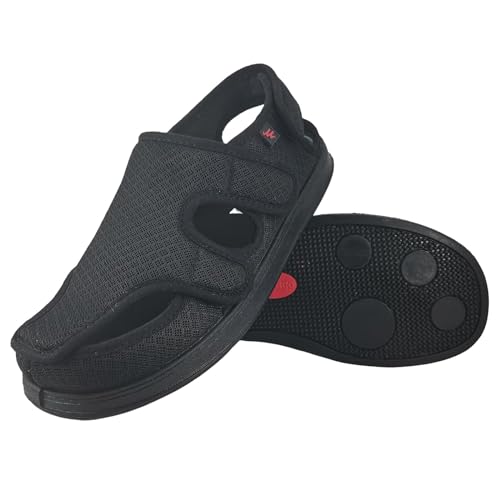 Männer Frauen Leichte geschwollene Füße Hausschuhe Verstellbarer Riemen Einfaches An- und Ausziehen Extra breite Sandalen Rutschfeste Slip-On-Diabetikerschuhe für ältere Ballenzehen,Black 2,35 von wangdahua