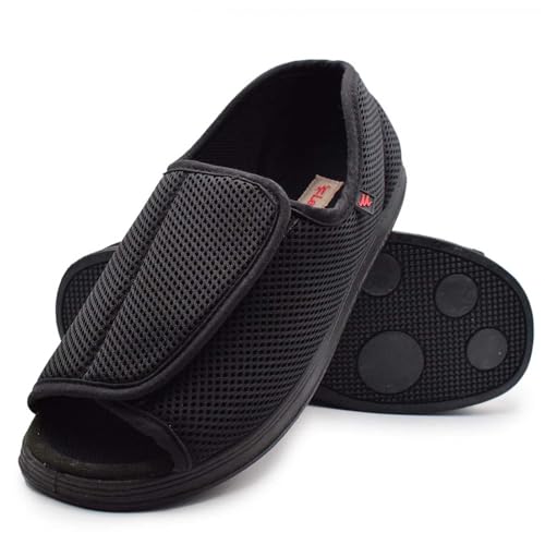 Männer Frauen Offene Zehen Ödeme Fuss Hausschuhe Verstellbare Riemen Breite Breite Sandalen Rutschfeste Leichte Slip-On Diabetikerschuhe Für Senioren Ballenzehen Geschwollene Füsse,Schwarz,35 von wangdahua