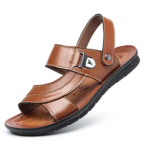 Orthopädische Hausschuhe für Herren, PU-Leder Sommer Peep-Toe Fischer-Strandschuhe Verstellbare Rutschfeste Wasserschuhe Lässige Outdoor-Sandalen für Spaziergänge, Sport, Wandern,Braun,37 von wangdahua